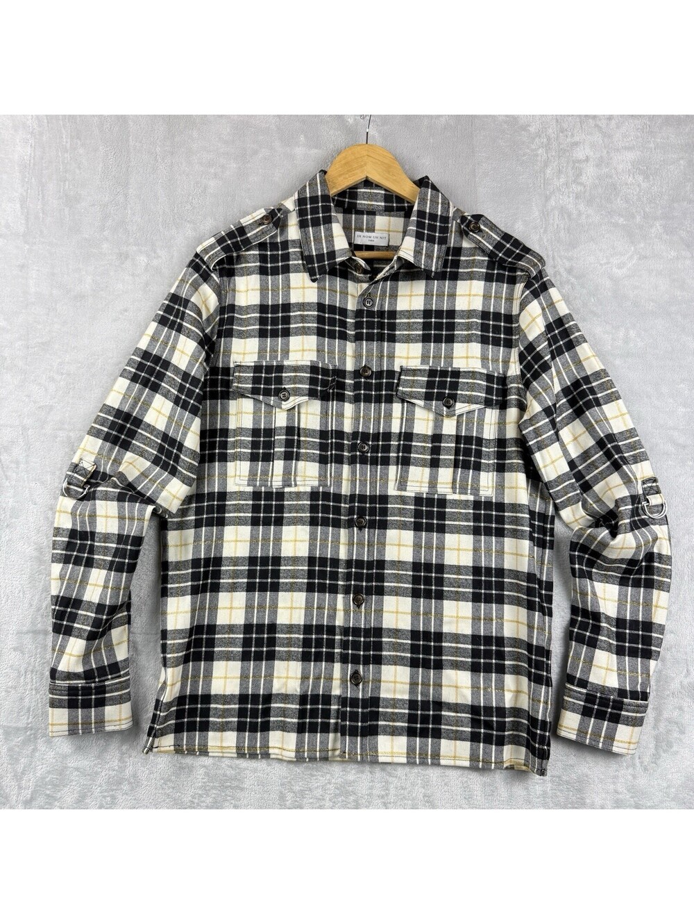 IH NOM UH NIT Men’s S Plaid Flannel Overshirt Jacket Wool Italy Made Luxury Logo